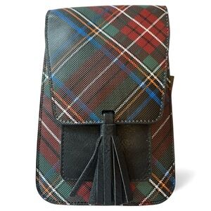 k.carroll Black multi color Plaid Faux Leather Crossbody Bag w/Magnetic closure